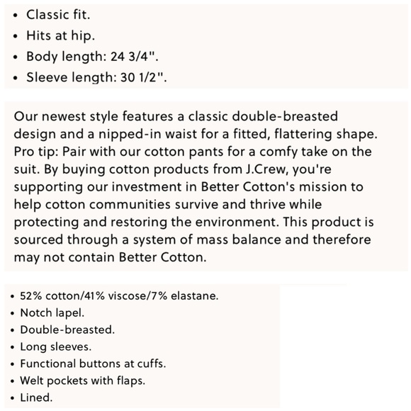 J.Crew Devon Blazer in Bi-stretch Cotton Blend Ivory Petite 00P NWT - Picture 8 of 8